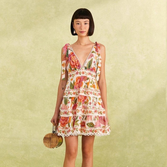 FARM Rio Dresses & Skirts - Farm Rio: Off-White Macaw Bloom Mini Dress